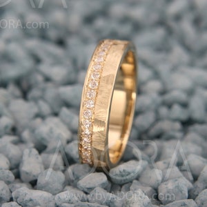Handmade 14k Gold Wedding Ring set with Diamonds | 14k Gold Diamonds Wedding Band | Textere Wedding Band set with Diamonds