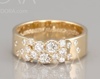 Handmade 14k Gold Multi Stone Diamonds Ring | Diamonds Cluster Ring | Wide Wedding Ring