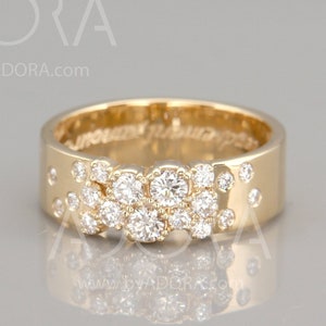 Handmade 14k Gold Multi Stone Diamonds Ring | Diamonds Cluster Ring | Wide Wedding Ring