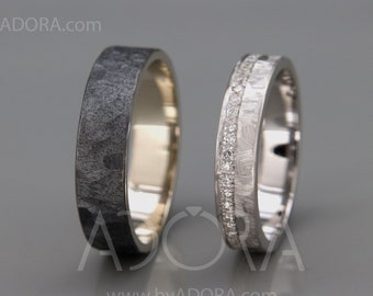 His & Hers Sterling Silver Diamond Wedding Ring Set | Salt and Pepper Bands