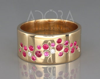 14k Gold Ruby Cluster Ring set with Diamonds | 14k gold cluster wedding ring set with ruby and diamonds | 10mm ring