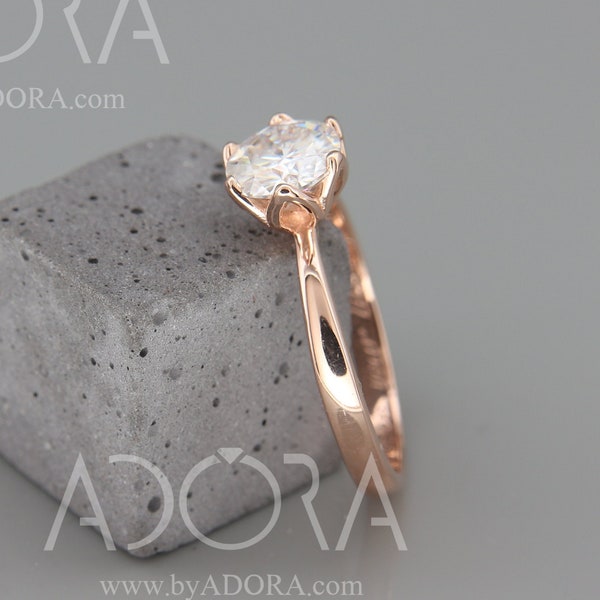 Handmade Delicate Moissanite Engagement Ring | Rose Gold Engagement Ring set with 1ct Charles & Colvard Forever One Moissanite