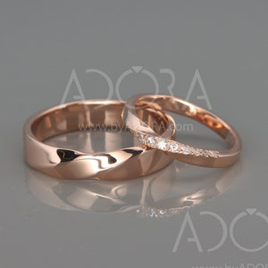 Handmade His and Hers Mobius Wedding Band Set | Rose Gold Mobius Wedding Ring Set with Diamonds | Twist Wedding Ring Set with Diamonds