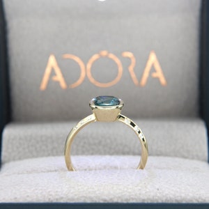 Engagement Gift Handmade Cushion Cut London Blue Topaz Engagement Ring | 14k Gold Knife Edge Ring with London Blue Topaz & Diamond image 6