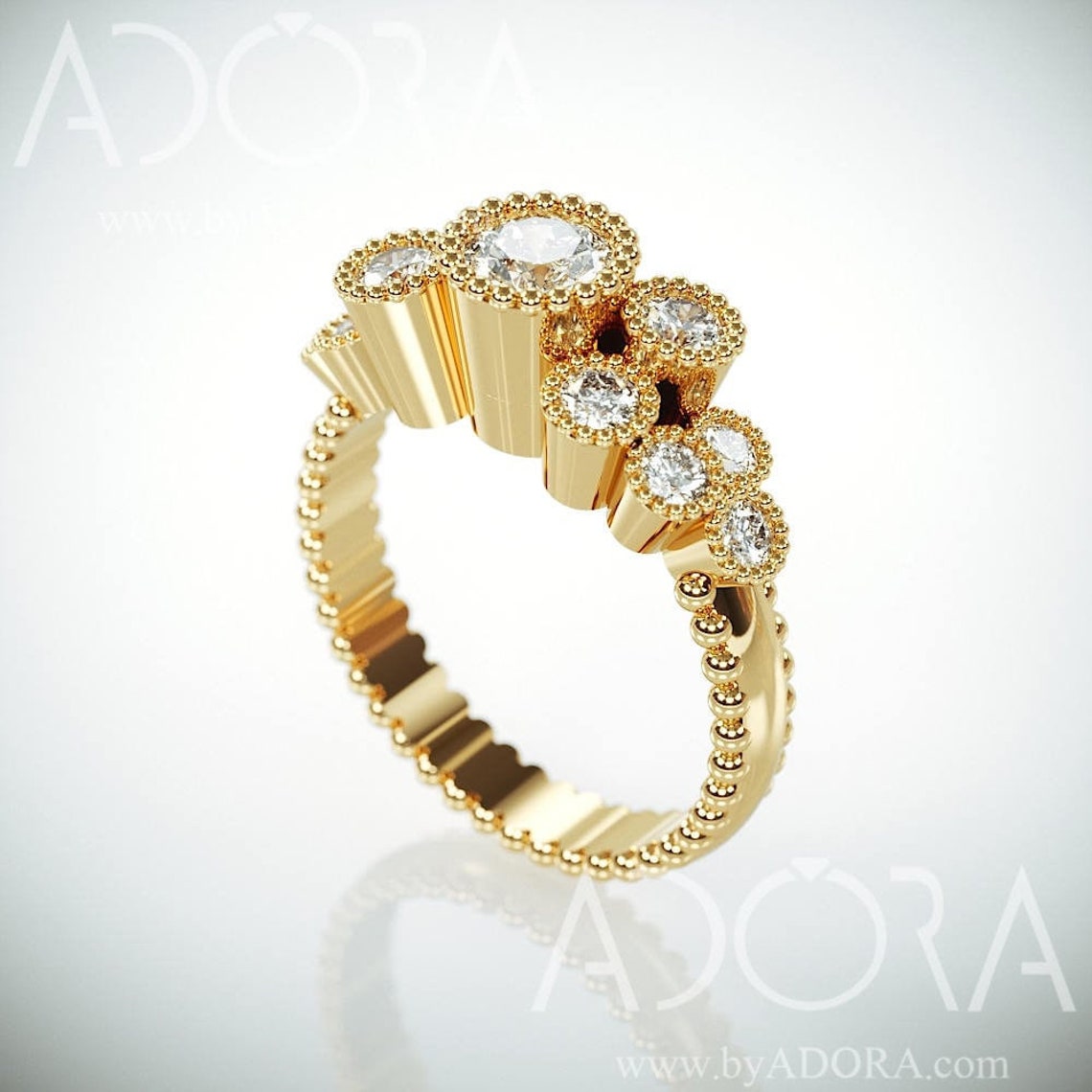 Handmade 14k Gold Multi Stone Diamond Ring | Diamond Cluster Ring ...