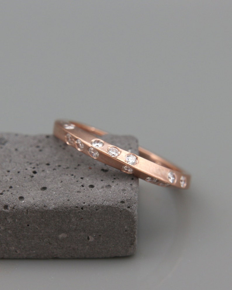 Handmade Knife Edge Wedding Ring Set With Diamonds 14k Rose Etsy