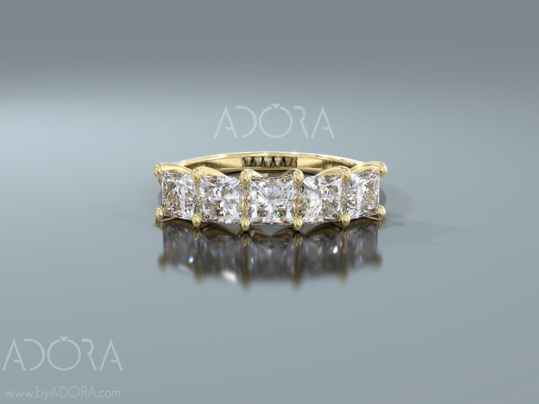 Elegant Princess Diamond Half Eternity Band | 14k Solid Gold Princess ...