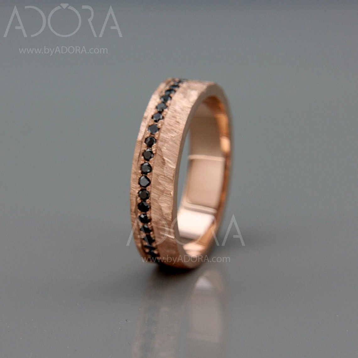 14k Rose Gold Wedding Band with Black Diamonds 14k Rose Gold image 1