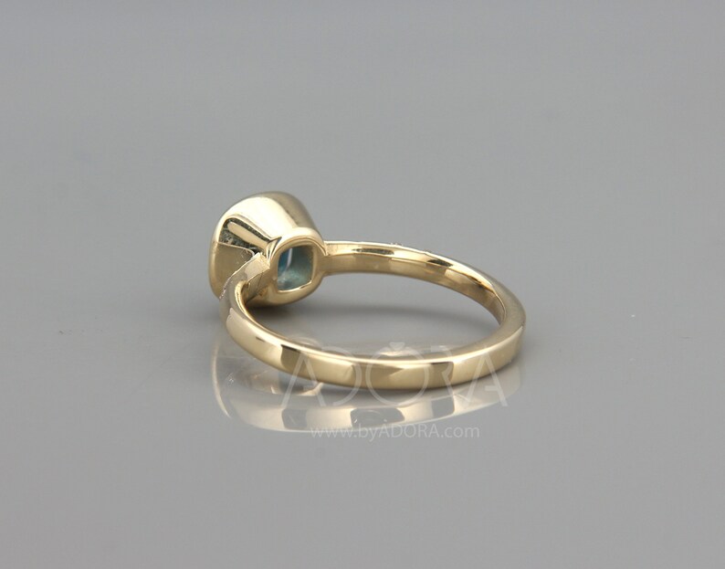 Engagement Gift Handmade Cushion Cut London Blue Topaz Engagement Ring | 14k Gold Knife Edge Ring with London Blue Topaz & Diamond image 3