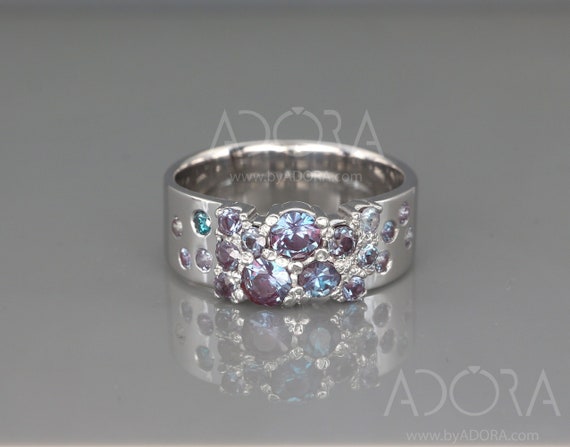 Handmade Lab Alexandrite Cluster Ring | 925 Sterling Silver Cluster Lab Alexandrite Engagement Ring | Multi Stone Lab Alexandrite Wide Ring