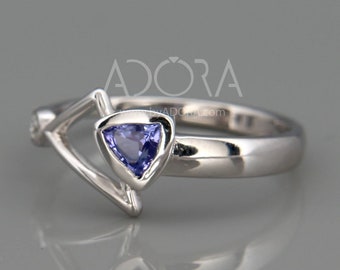 Handmade White Gold Tanzanite Ring | Trillion Cut Diamond Accent