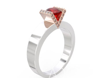 Handmade 14K White & Rose Gold Ruby Engagement Ring | Diamond Accent