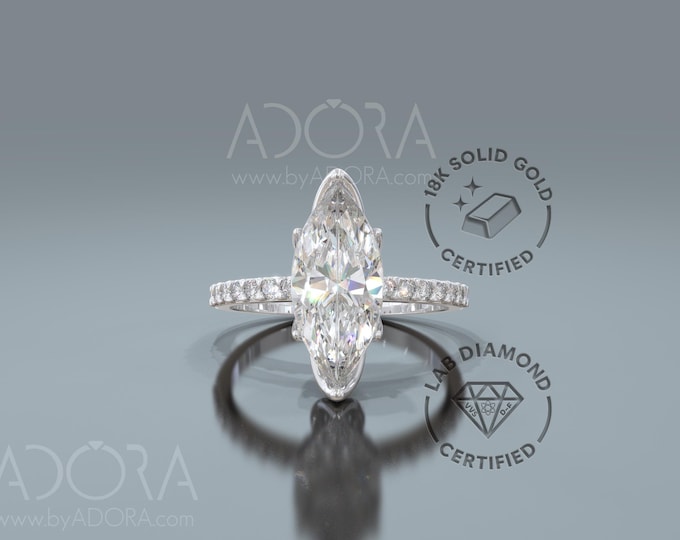 Featured listing image: Marquise Cut Diamond Ring: Lab Grown, Pavé Band (White Gold)