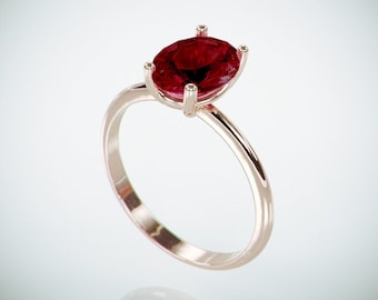 Anillo de rubí de oro rosa de 14 k hecho a mano / Anillo de compromiso de rubí de oro rosa / Anillo de rubí con piedra de nacimiento de julio