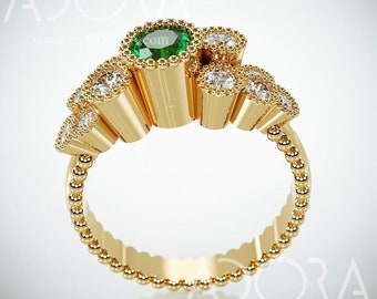14k gouden ring met smaragd en diamanten | Unieke verlovingsring