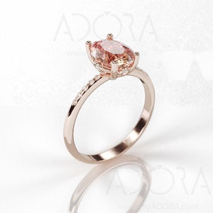 Handmade 14k Rose Gold Morganite Cocktail Ring | 14k Rose Gold Evening Ring set with Morganite and Diamonds  | Morganite Dress Ring