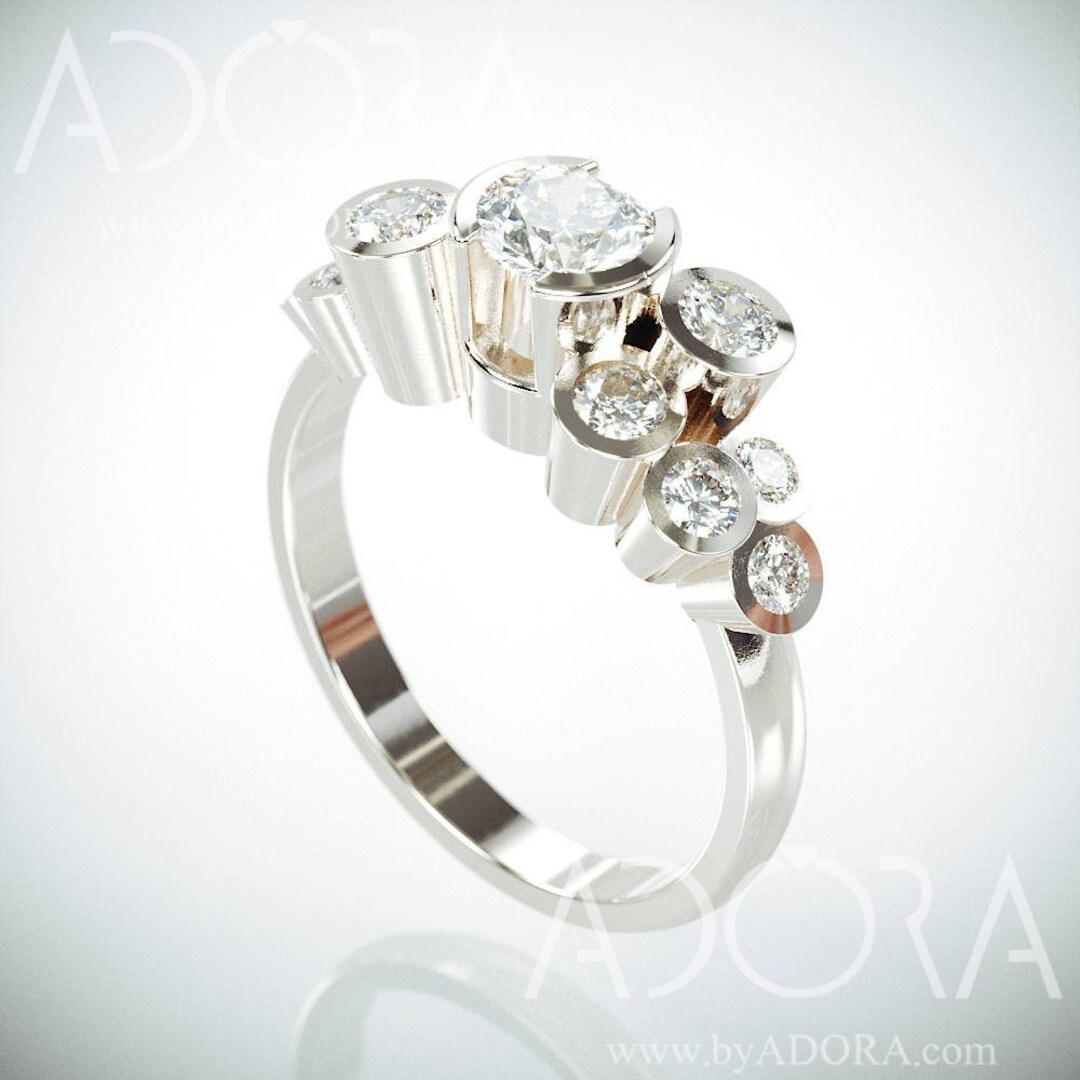 Handmade 14K White Gold Diamonds Engagement Ring in a Crown Towers Style 14k Gold Vintage