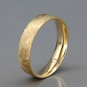 Handmade 14k Gold Men's Wedding Ring Set With a Hidden Diamond Handmade ...