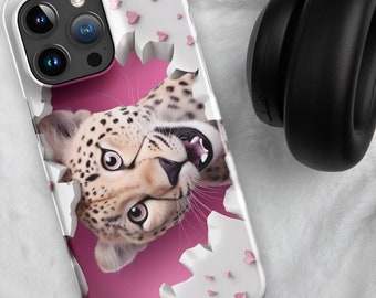 Cute 3d Print Of A Cheetah Hard Phone Case, Cool, Trendy Phone Case, Cheetha Phone Case, Gift For Him Or Her Phonecase. Girly Phone Case