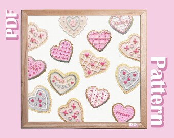 Valentine's Sugar Cookies cross stitch pattern, PDF chart (instant download), candy embroidery