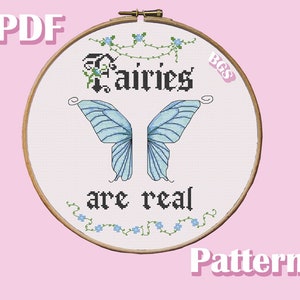Fairies are real cross stitch pattern, PDF instant download chart, goth embroidery