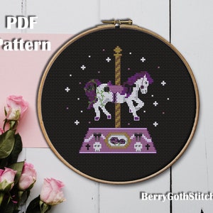 Gothic Carousel Horse cross stitch pattern, PDF instant download, Gothic embroidery