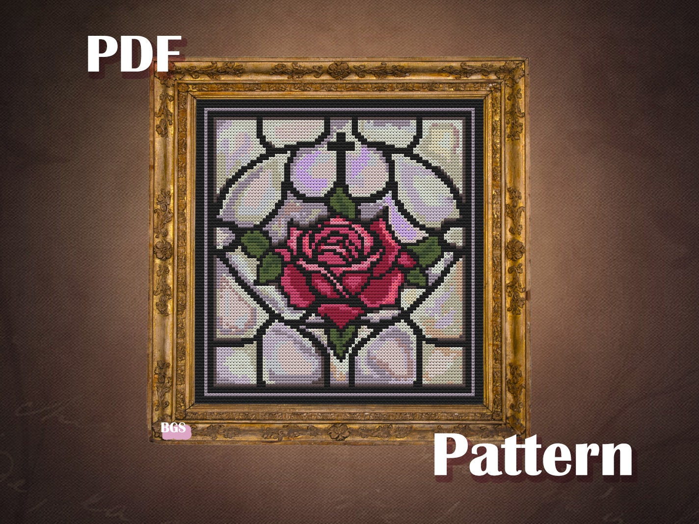Rose Stained Glass Window Cross Stitch Pattern, PDF Instant Download ...