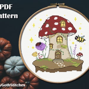 Pilz Fee Haus Kreuzstichmuster, fairycore Embroidery, PDF Stickvorlage