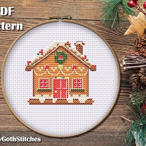 Gingerbread House cross stitch pattern, PDF instant download, Christmas embroidery