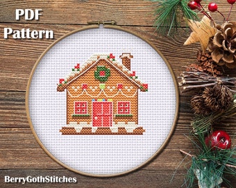Gingerbread House cross stitch pattern, PDF instant download, Christmas embroidery