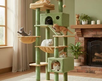 Tiragraffi per gatti alto 71 pollici con amaca e superficie in sisal, ideale per gatti di taglia grande o per più gatti.