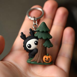 Peekaboo Cryptid Forest Keyring Hand Painted 3D Printed Miniature Monster Charm Spooky Woodland Accessory