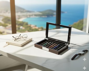 Wooden Fountain Pen Display Case – 12 Slot Desk Accessory & Collector Gift