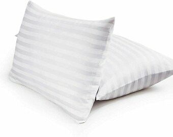 Hollowfibre Satin Stripe Pillow Extra Filled Anti-Allergy Back & Side Bed Pillow Pack of 1,2,4– 50 75CM