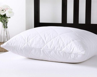 Hollowfibre Filled Hotel Quality Pillow with 100% Cotton Quilted Pillow Protector Diamond Pattern Medium Firm- 45 x 75 cm