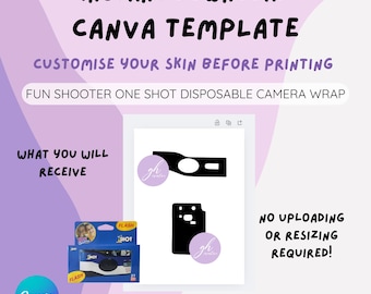FUNSHOOTER ONE SHOT Canva Link Disposable Film Camera Wrap Cover Sticker | Instant Download Fully Customisable | Wedding Bachelorette Party