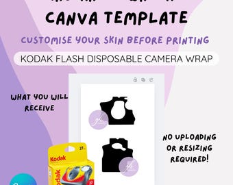 KODAK FLASH Disposable Film Camera Wrap Cover Sticker CANVA Template Link | Instant Download Fully Customisable | Wedding Bachelorette Party