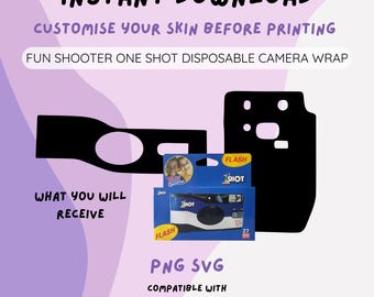 ONE 1 SHOT FUNSHOOTER Wrap Disposable Film Camera Skin Sticker | png svg Instant Download Fully Customisable | Wedding Birthday Bachelorette