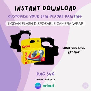 KODAK FLASH WRAP Disposable Film Camera Skin Sticker | Instant Download | png svg | Fully Customisable | Wedding Birthday Bachelorette Hens