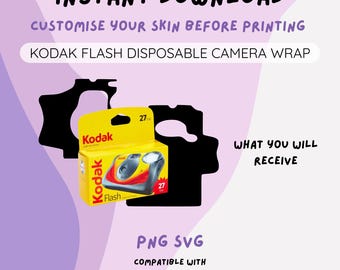 KODAK FLASH WRAP Disposable Film Camera Skin Sticker | Instant Download | png svg | Fully Customisable | Wedding Birthday Bachelorette Hens