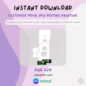 FUJIFLIM QUICKSNAP FLASH 400 Film Camera Wrap Sticker Instant Download png svg | Black and White Semi Customisable | Wedding Birthday Hens