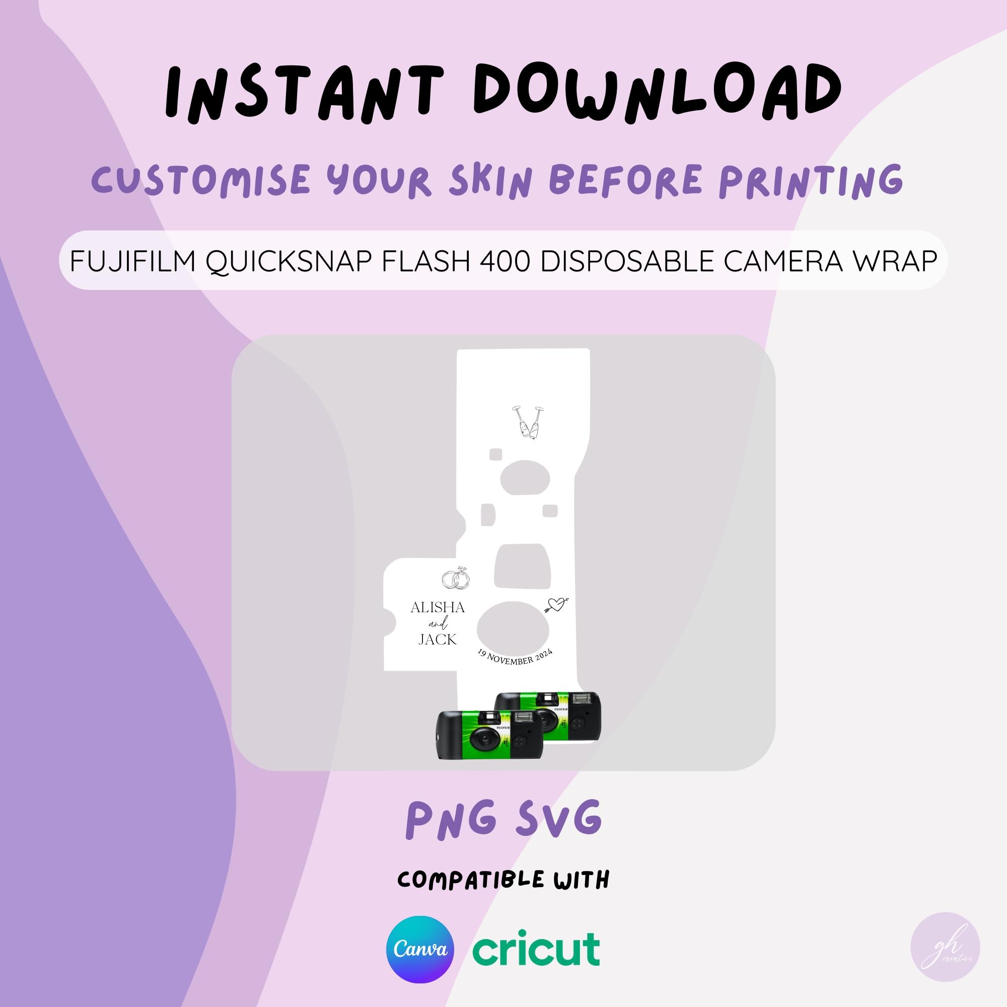 FUJIFLIM QUICKSNAP FLASH 400 Film Camera Wrap Sticker Instant Download png svg | Black and White Semi Customisable | Wedding Birthday Hens