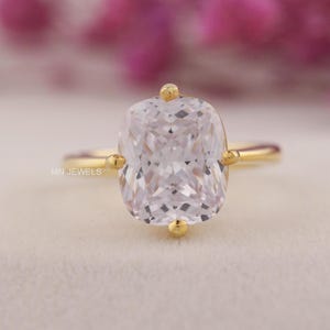 14K Solid Gold Cushion Cut Solitaire Moissanite Diamond Engagement Ring, Solitaire Elongated Cushion Cut Wedding Ring, Luxury Ring