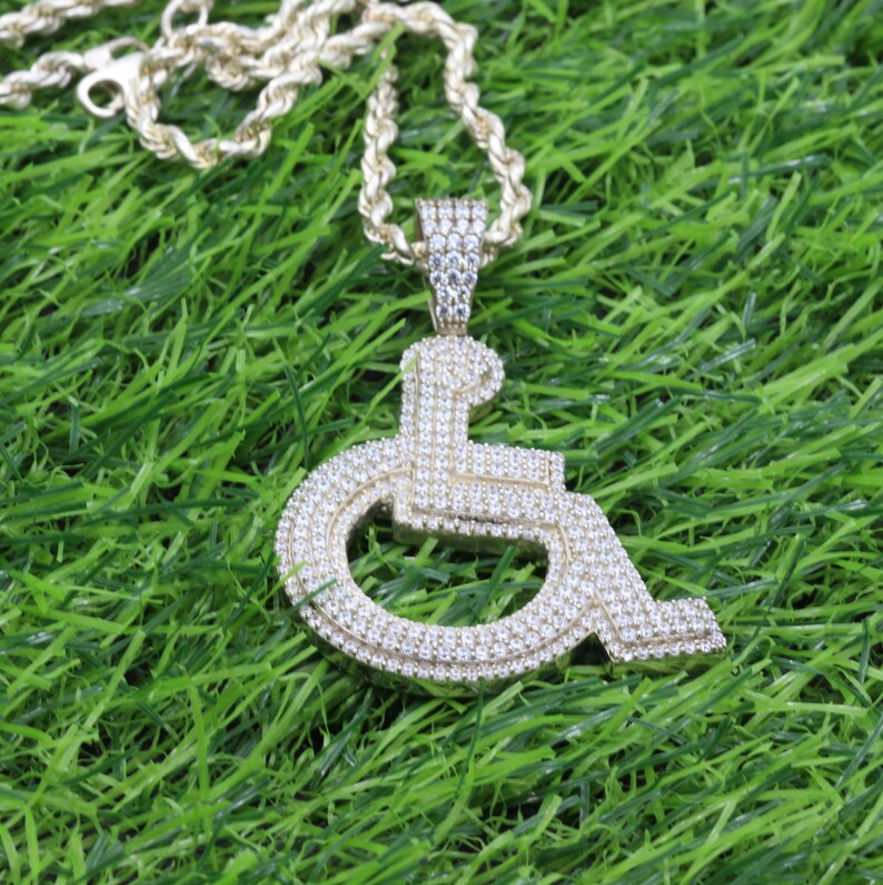 Men's Wheelchair Custom Silver Pendant, Moissanite Handicap Necklace, Personalize Wheelchair