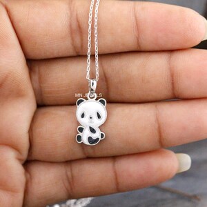 925 sterlingzilveren panda-hanger voor kinderen, geschilderde panda-sieraden voor verjaardagscadeau, minimalistische babyketting, 3D-geschilderde panda minnaar hanger