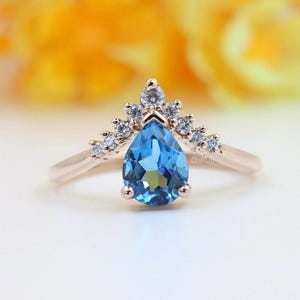 London Blue & Swiss Blue Topaz Ring Silver, Gold - Engagement, Promise, Gemstone Ring Anniversary Birthday Christmas Gift For Her Mum Wife