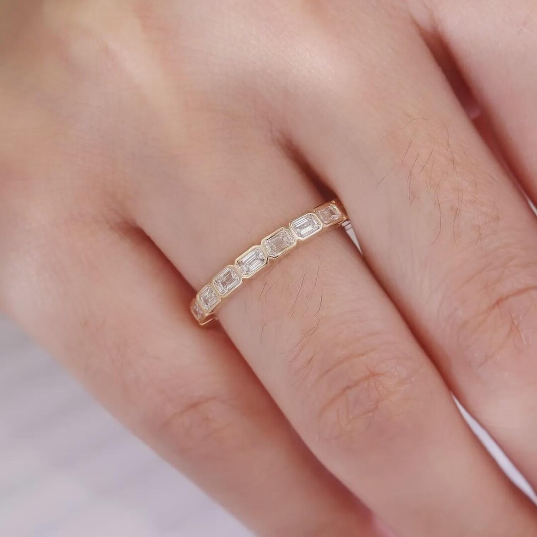 Emerald Cut Lab Grown Diamond Eternity Band – Solid 14K Gold Ring ...