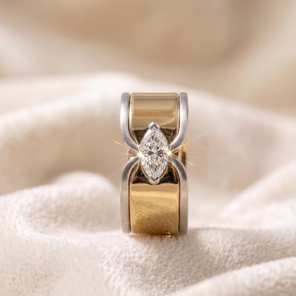 Marquise CZ Oura Ring Cover, Gold Plated Sterling Silver Stackable Ring, Minimal Smart Ring Guard, Gift for Her