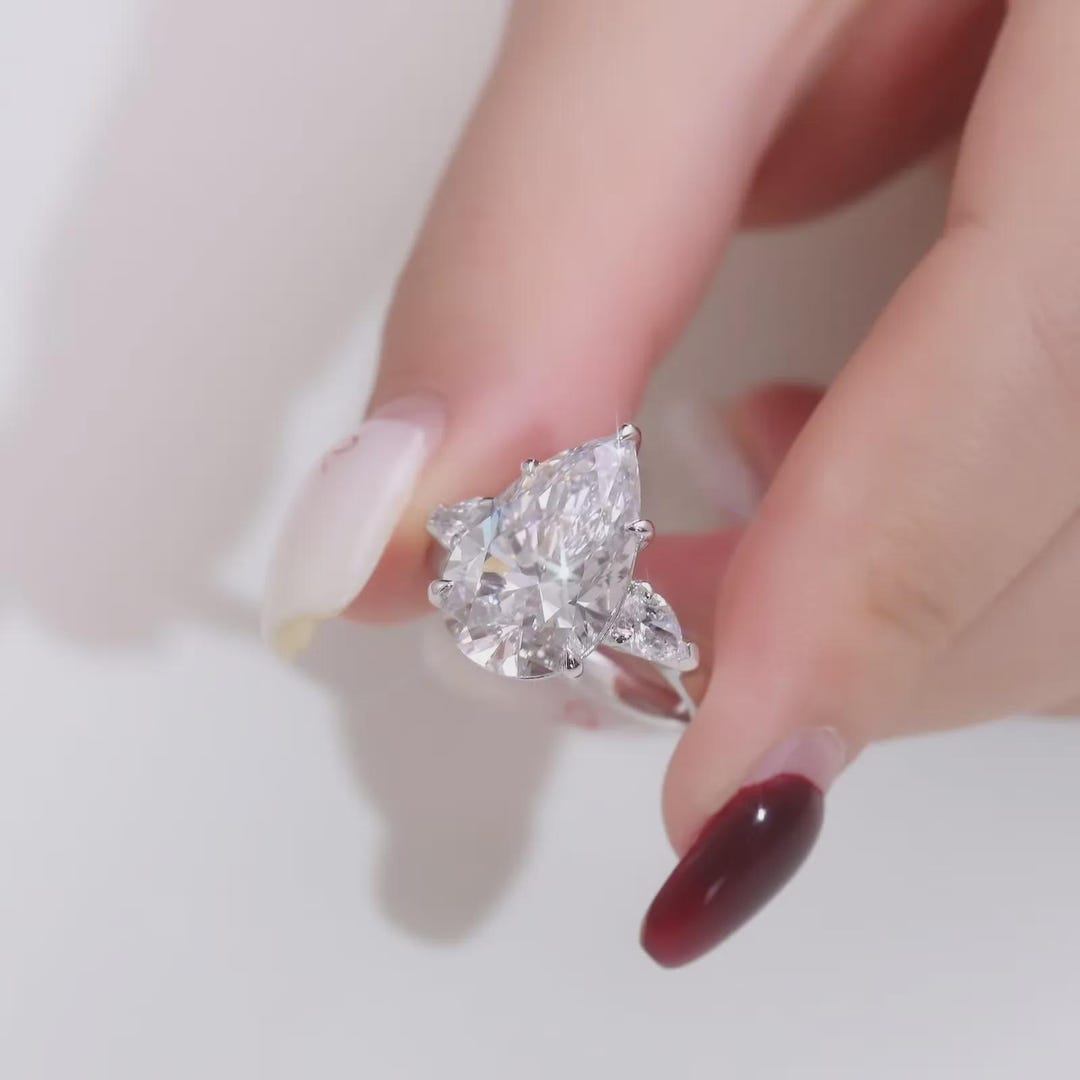 3.00 CT Pear Cut Lab Grown Diamond Engagement Ring in 10K Solid White ...
