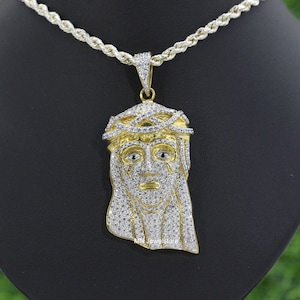 Jesus Face pendant Custom Iced Out Jesus Pendant in Solid 925 Sterling Silver Gold Plated Religious Christian Pendant Charm Pendant for Gift